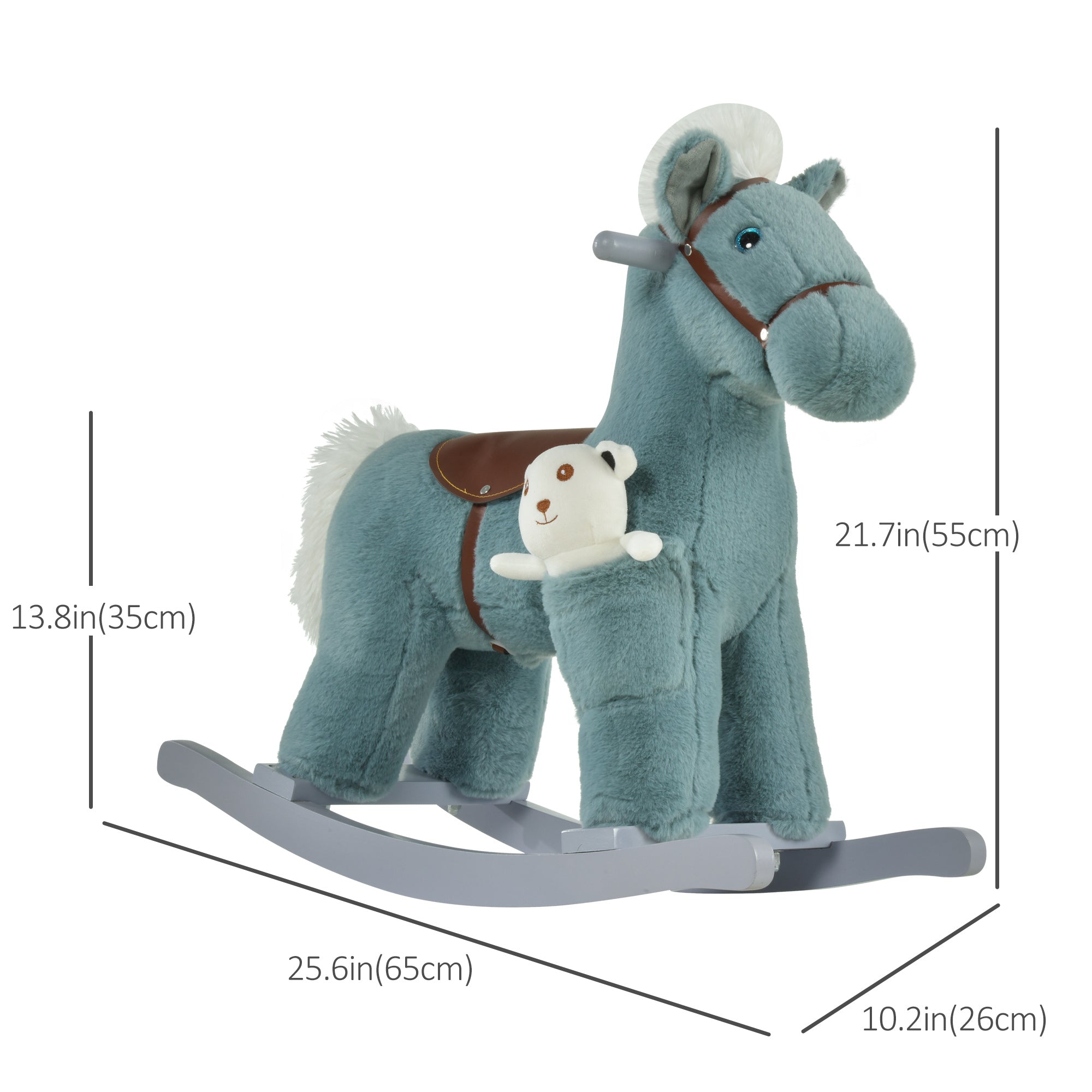 Kids Plush Ride-On Rocking Horse with Bear Toy, Children Chair with Soft Plush Toy &; Fun Realistic Sounds, Blue Rocking Horses at Gallery Canada