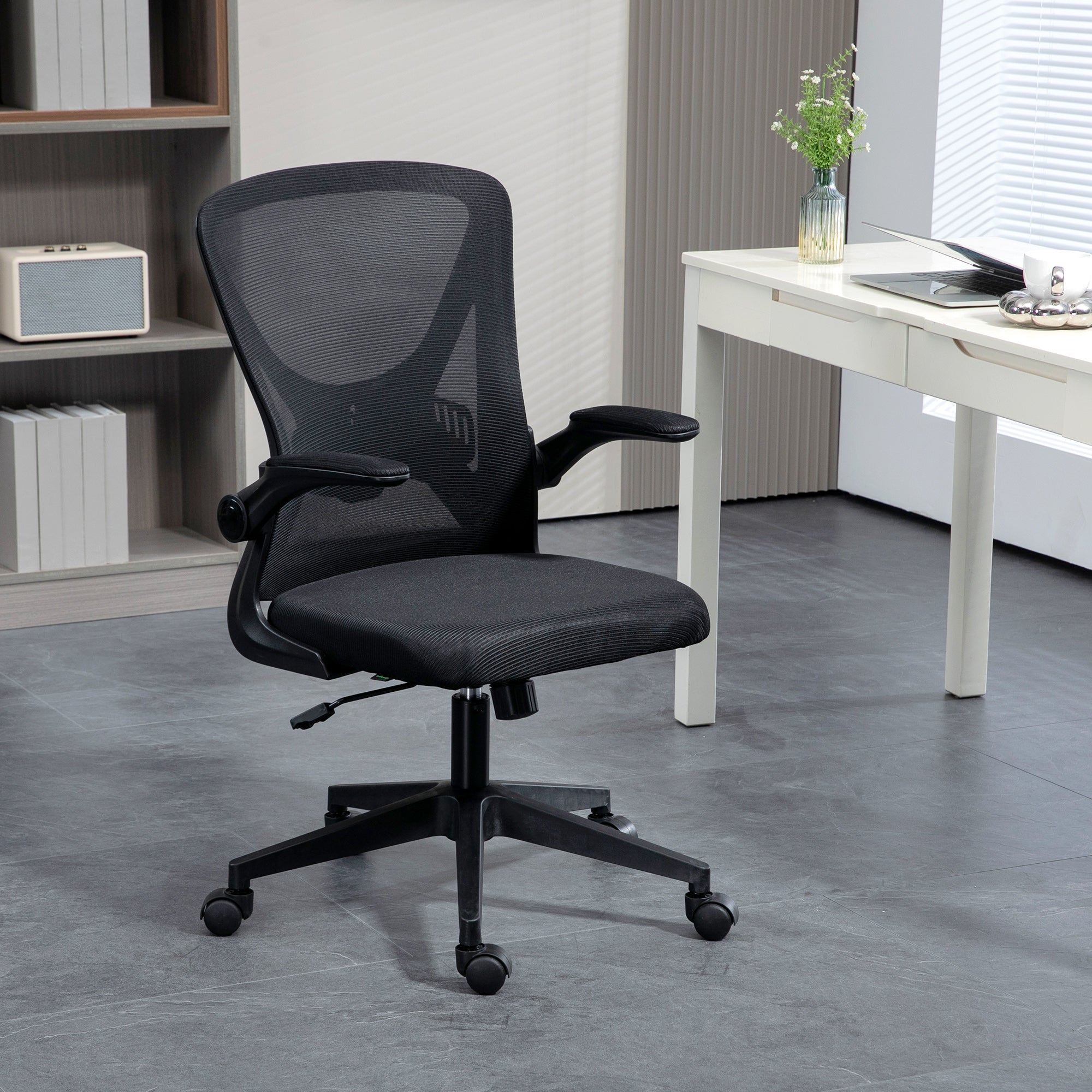 Mesh Office Chair, Swivel Desk Chair with Lumbar Back Support, Adjustable Height, Flip-Up Arm, Black Office Chairs at Gallery Canada