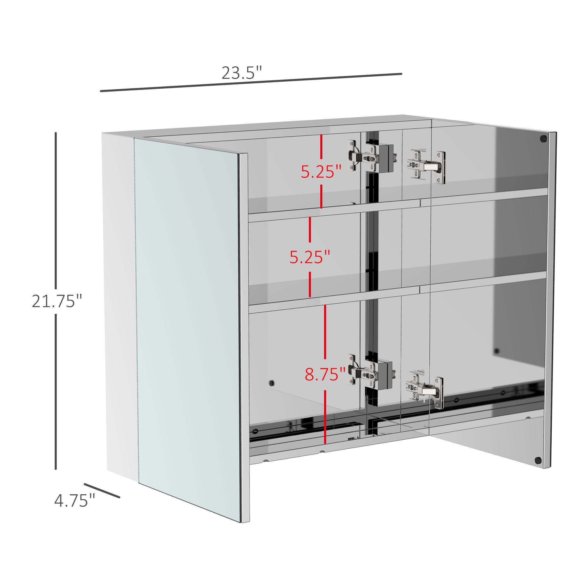 Wall Mounted Mirror Cabinet, Bathroom Medicine Cabinet with Mirror, 2 Doors and 3-tier Shelving, Silver Mirror Medicine Cabinets   at Gallery Canada