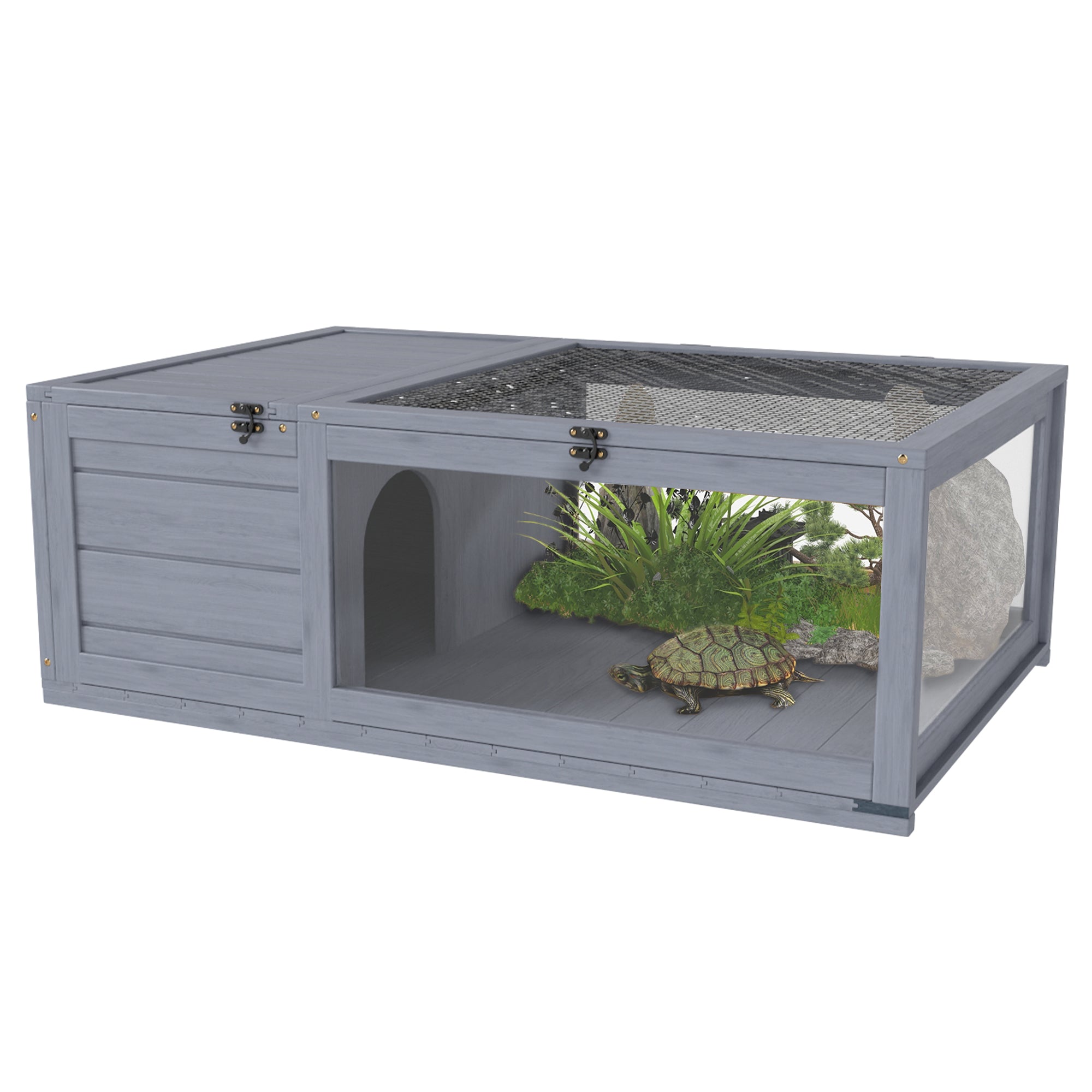 Wood Tortoise House for Lizards, Geckos, Indoor Outdoor Use, 35.8