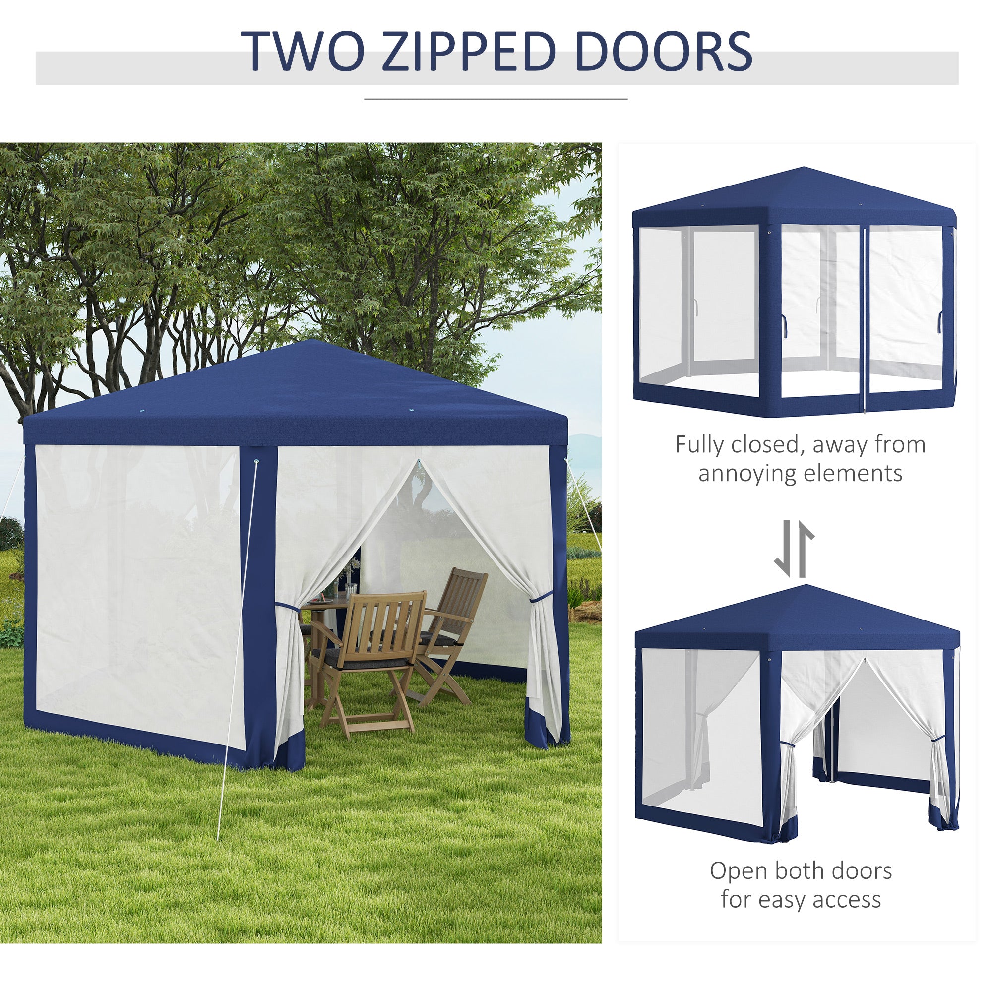 Hexagon Party Tent, Patio Gazebo with Netting Mesh, Blue Canopy Tents at Gallery Canada