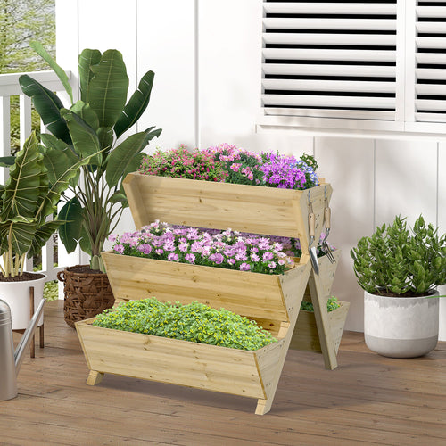 Raised Garden Bed Wood, Freestanding Planter Stand with 5 Planting Boxes and 4 Hooks, Good for Herbs, Flowers, or Vegetables in Patio Balcony Indoor Outdoor