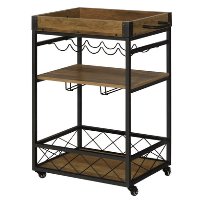 Retro Industrial Bar Serving Cart Rolling Kitchen Island Storage Utility Trolley with 5-bottle Wine Rack &; Serving Tray Kitchen Islands & Kitchen Carts Multi Colour  at Gallery Canada