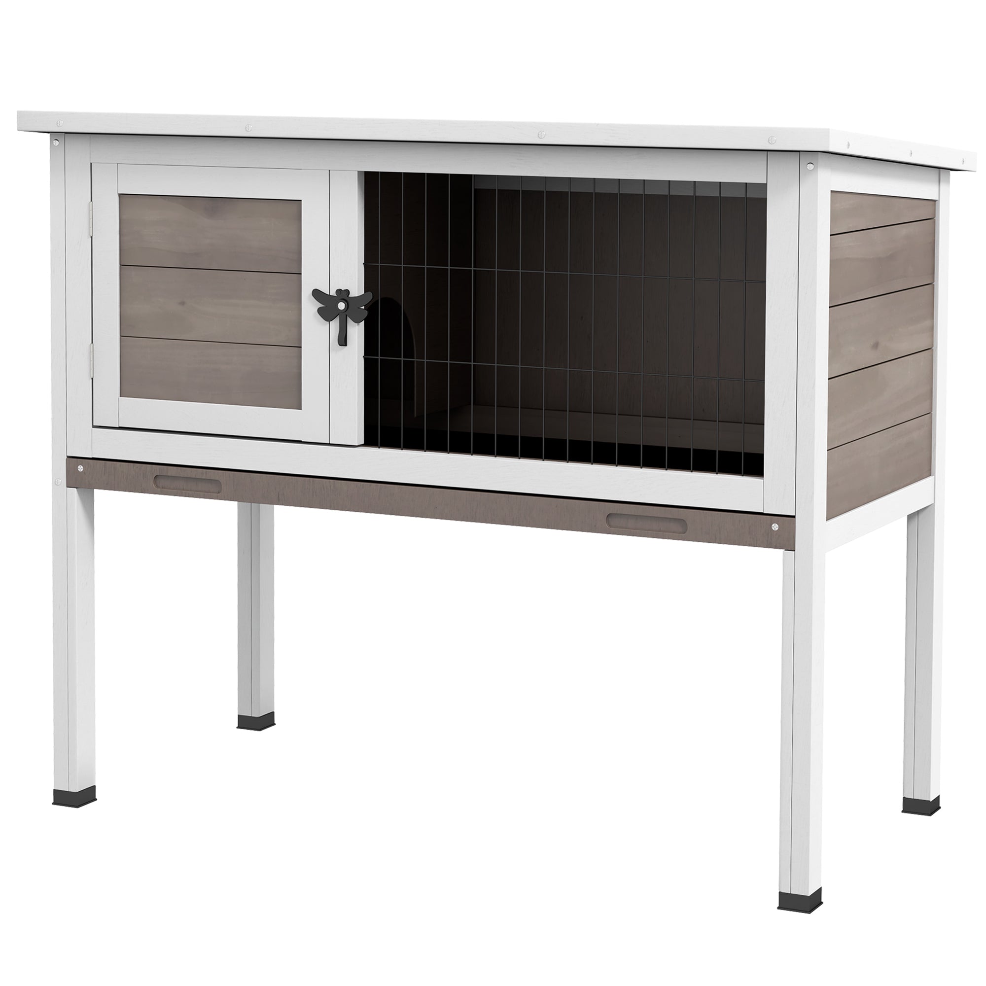 Wooden Rabbit Hutch with Openable Asphalt Roof, Tray, Brown Rabbit Hutch Brown, White, Black at Gallery Canada