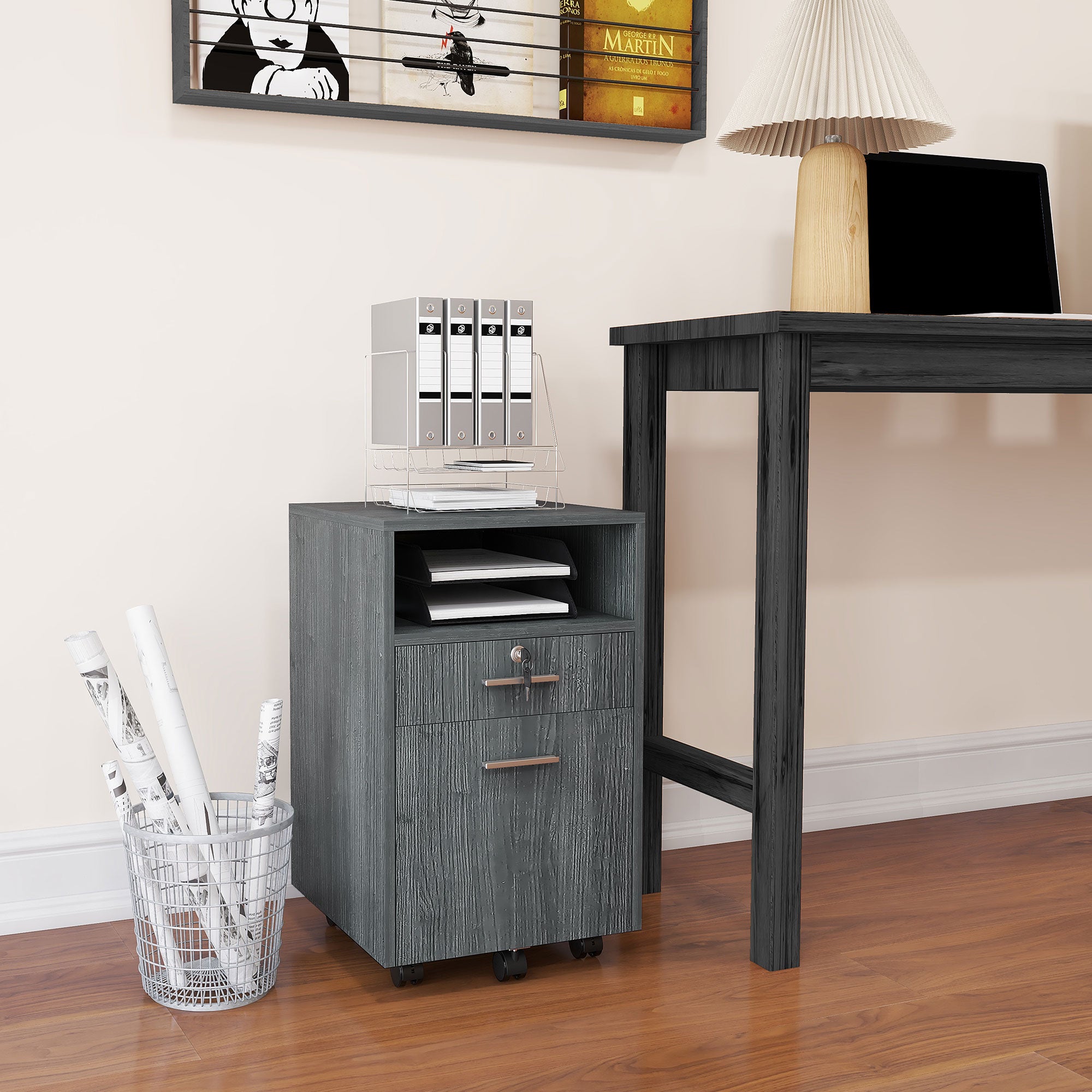 Small Filing Cabinet with 2 Drawers, Lockable Home Office Storage Cabinets on Wheels for A4, Letter Size, Grey Office Cabinets & Cupboards Grey  at Gallery Canada