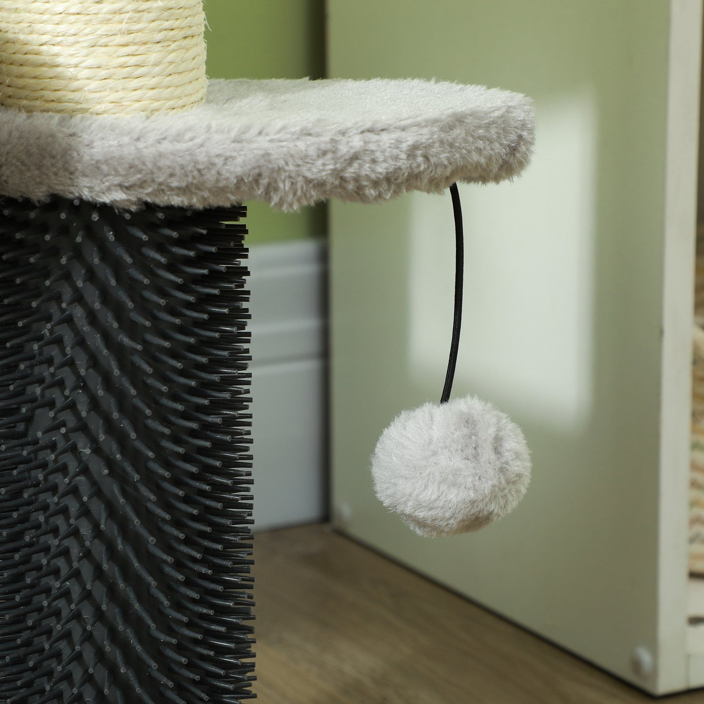 2 in 1 Cat Tree 3 Steps Pet Stairs with Scratching Posts, Tickling Post, Toy Balls, for Bed, Couch, Sofa, Light Grey Cat Stairs   at Gallery Canada