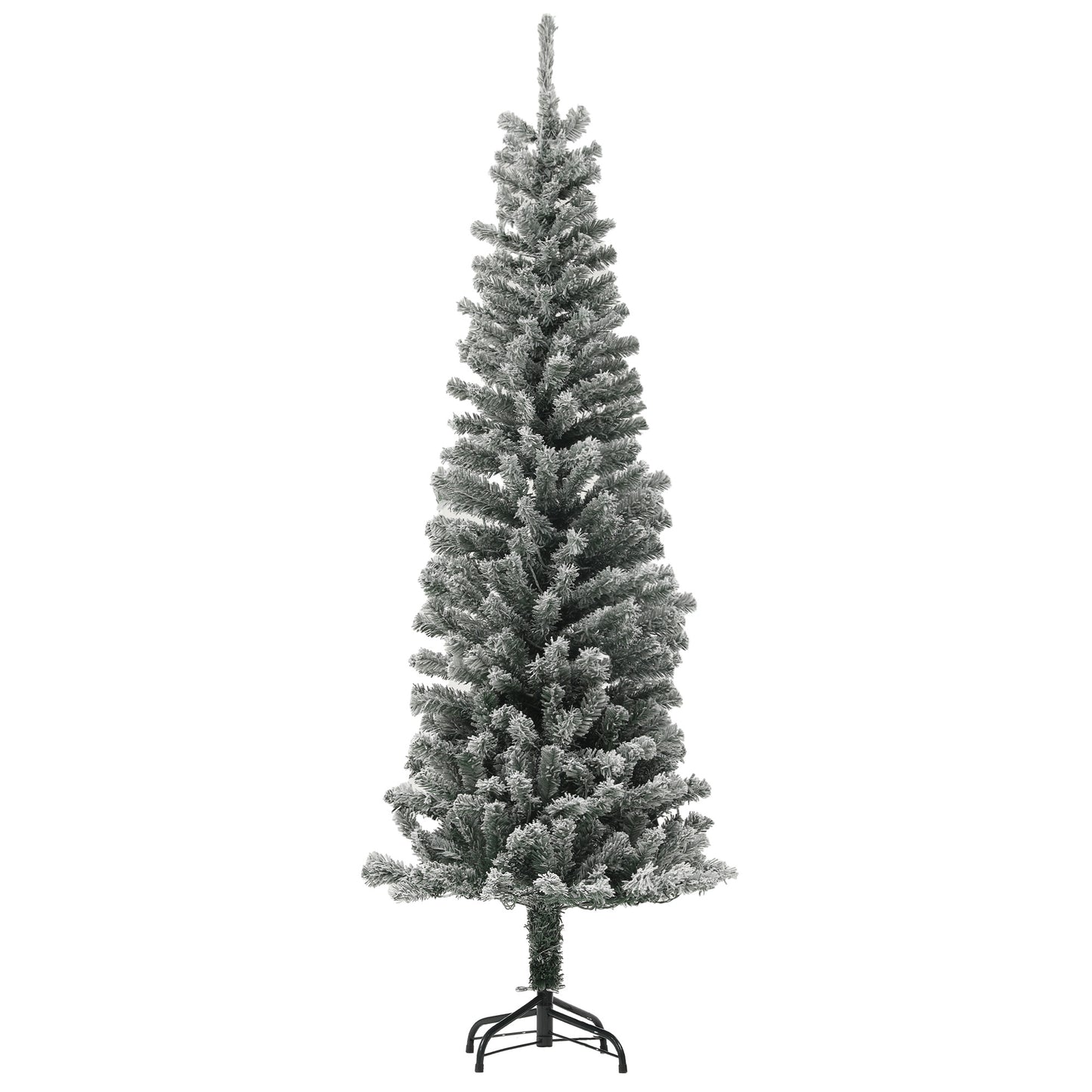 6ft Prelit Pencil Artificial Christmas Tree, Flocked Xmas Tree with Dual Colour LED Lights, 429 Tips and Metal Stand Pre Lit Christmas Trees   at Gallery Canada