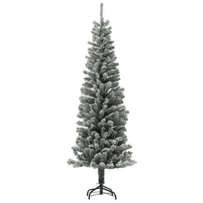 6ft Prelit Pencil Artificial Christmas Tree, Flocked Xmas Tree with Dual Colour LED Lights, 429 Tips and Metal Stand Pre Lit Christmas Trees   at Gallery Canada