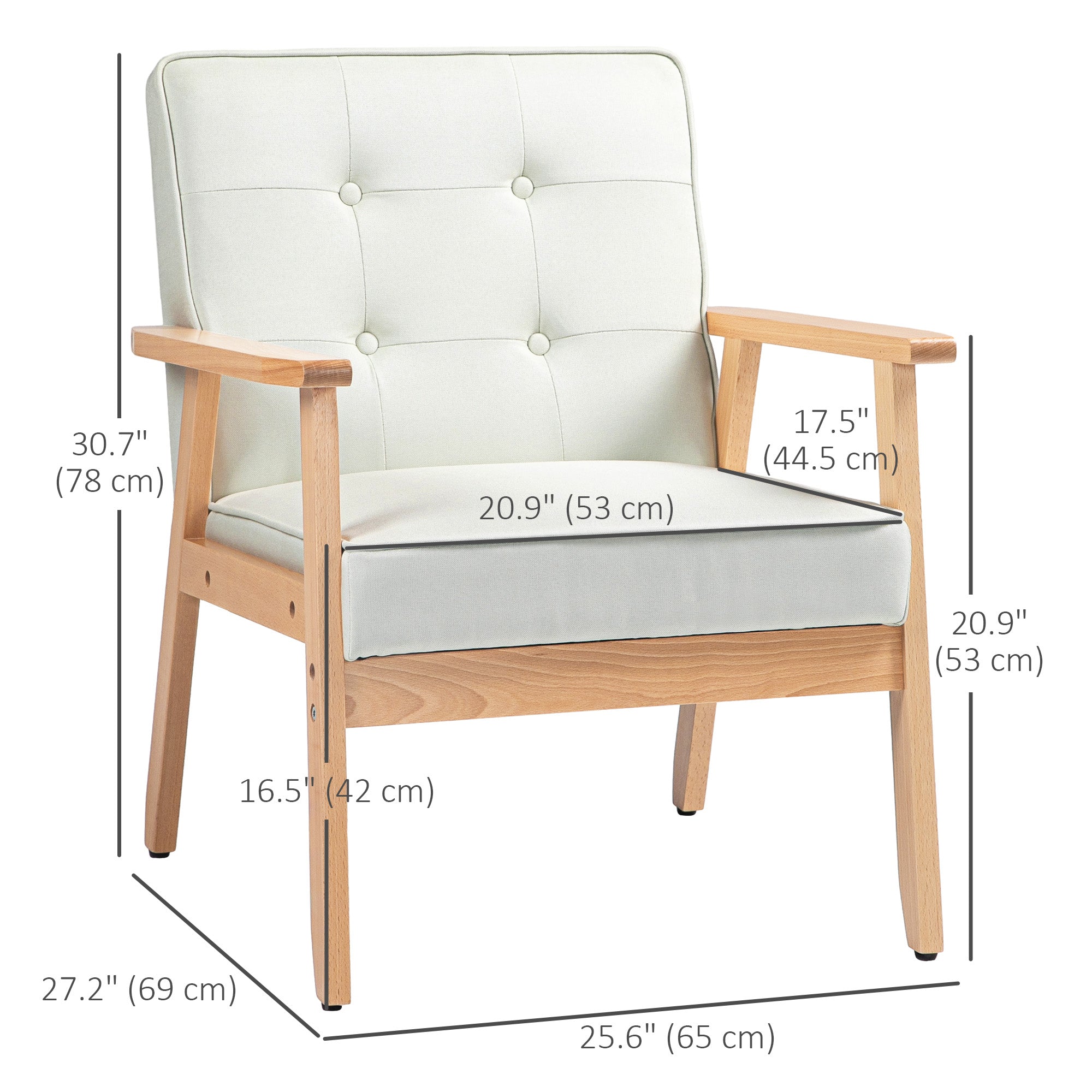 Modern Armchair Fabric, Accent Chair with Tufted Back, Wood Legs and Thick Padding for Living Room, Bedroom, Cream White Accent Chairs   at Gallery Canada