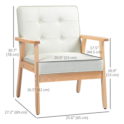 Modern Armchair Fabric, Accent Chair with Tufted Back, Wood Legs and Thick Padding for Living Room, Bedroom, Cream White Accent Chairs   at Gallery Canada