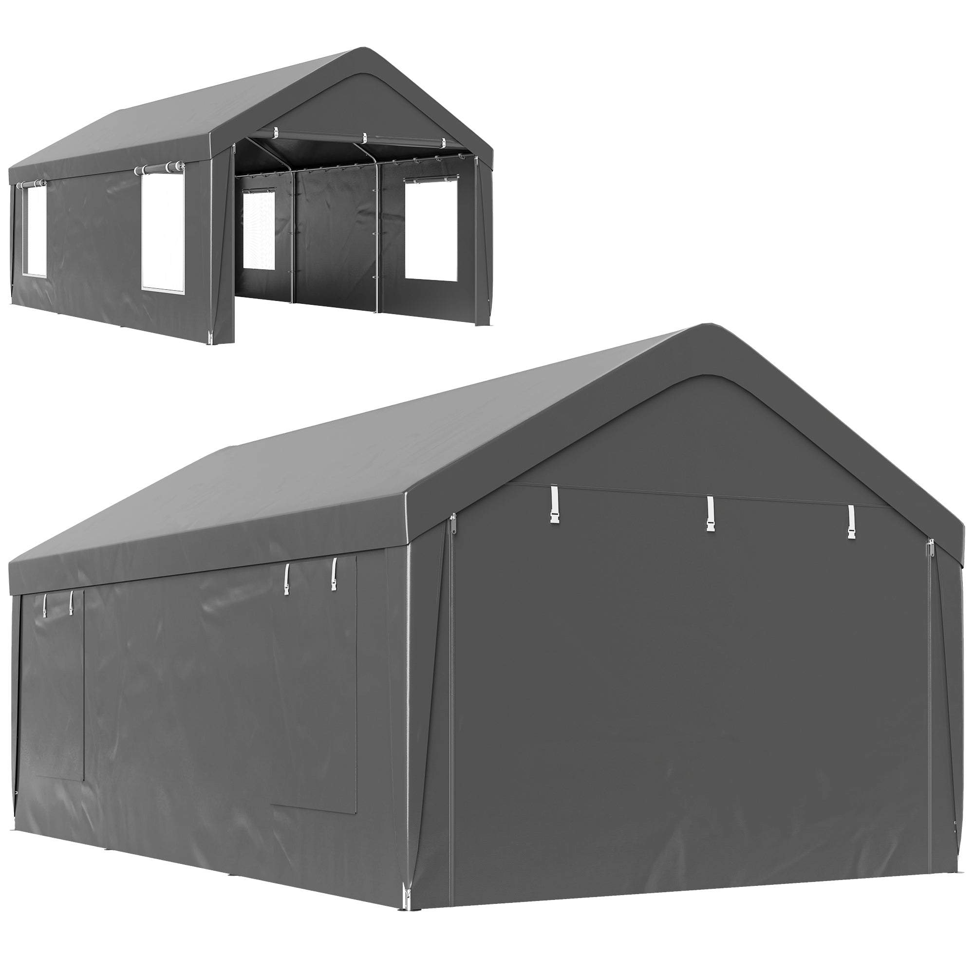 12 x 20ft Carport with 2 Roll-Up Doors, 4 Windows, Portable Garage with Removable Sidewalls for Car, Truck, Dark Grey Car Shelters Dark Grey at Gallery Canada