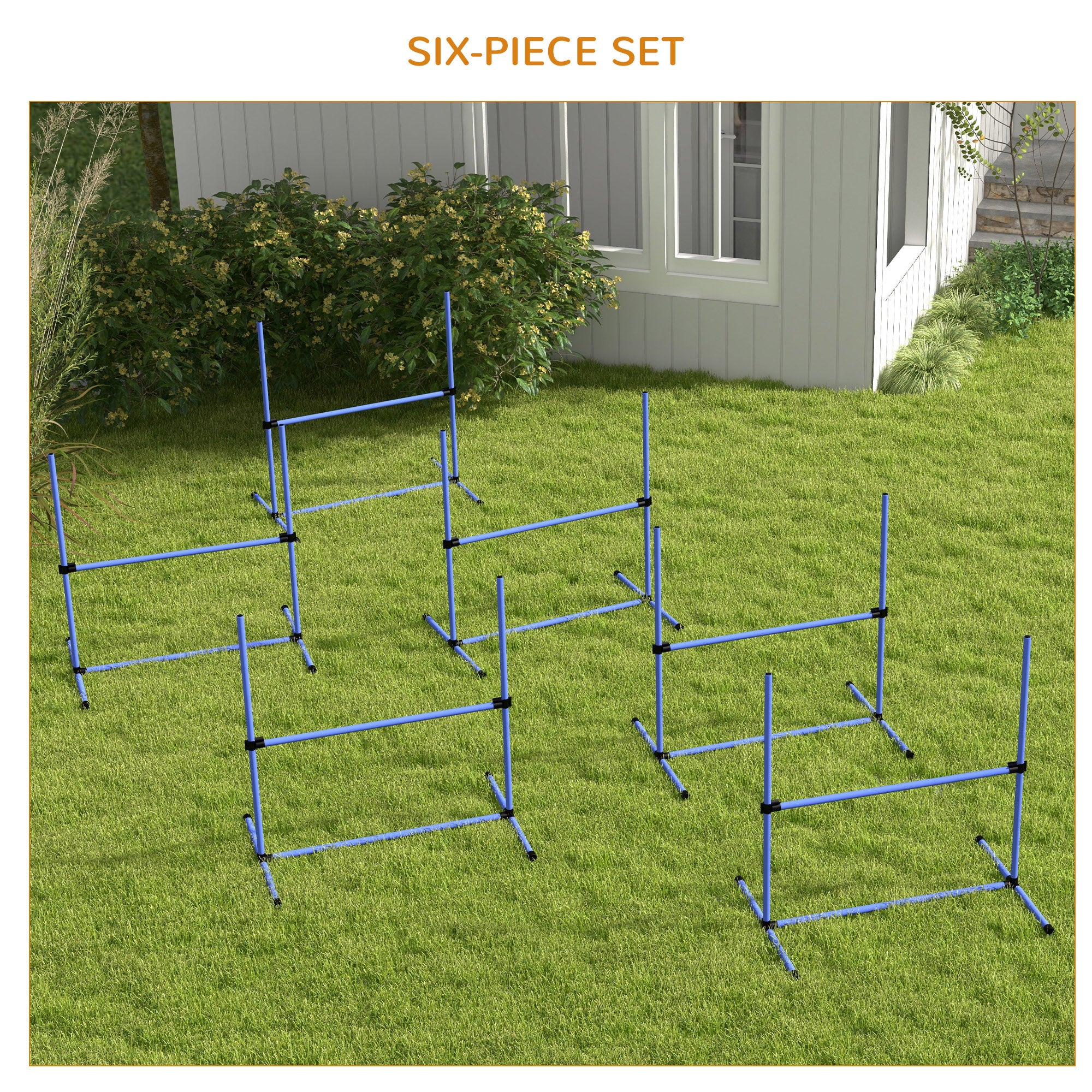 Set of 6 Dog Agility Training Equipment Adjustable Jump Bar Pet Exercise Kit with Carrying Bag (Blue) Dog Agility Training Equipment at Gallery Canada