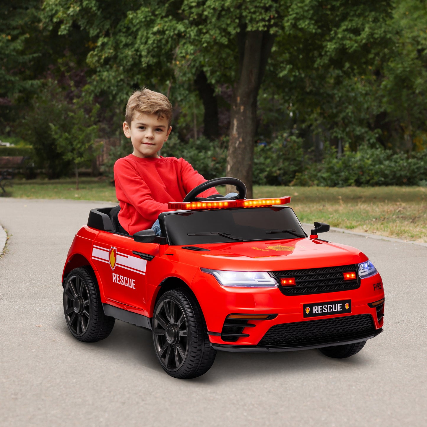 12V Kids Electric Fire Truck w/ Remote Control, Spring Suspension, Training Wheel, Siren, Music, Light, Horn, Red Electric Toy Cars   at Gallery Canada