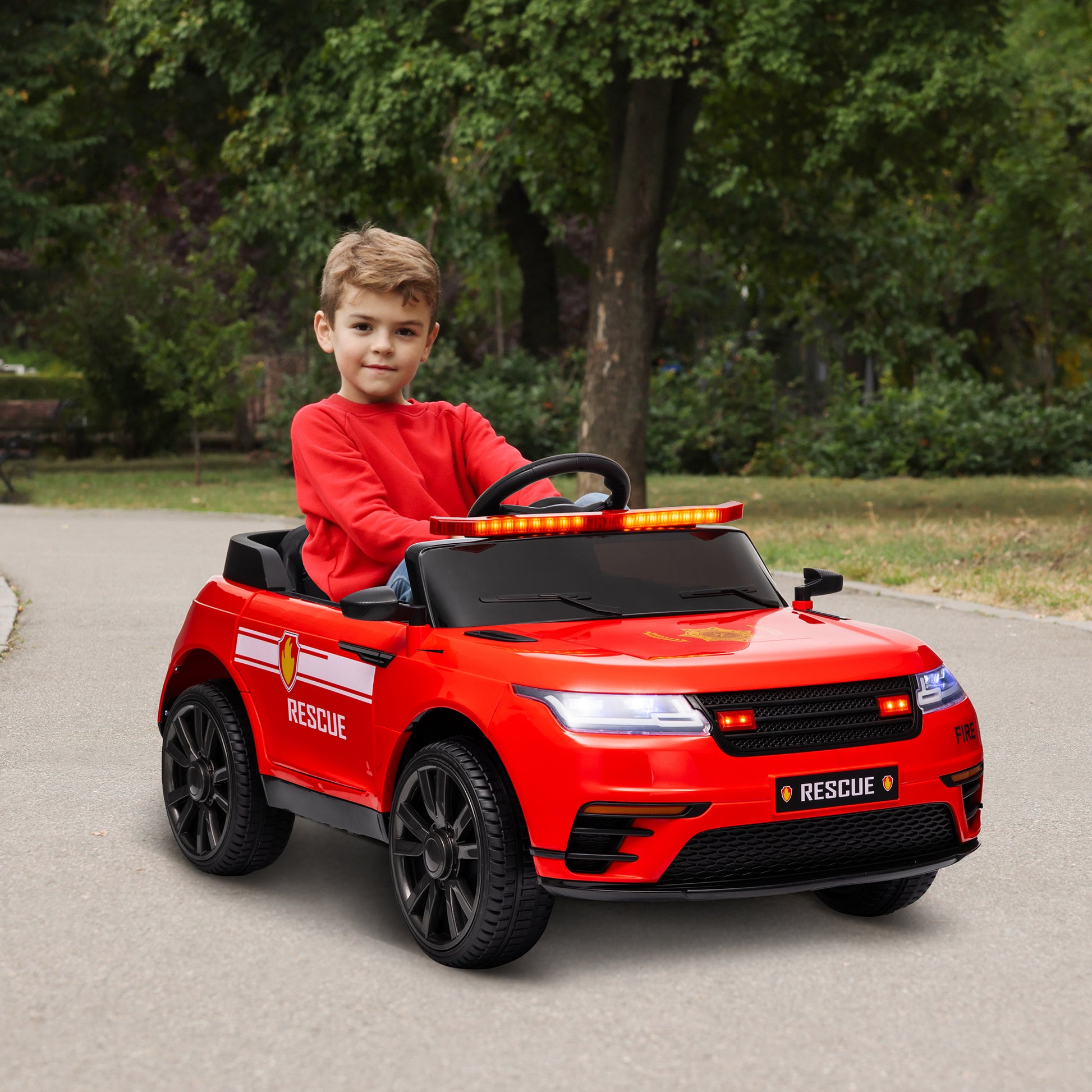 12V Kids Electric Fire Truck w/ Remote Control, Spring Suspension, Training Wheel, Siren, Music, Light, Horn, Red Electric Toy Cars   at Gallery Canada