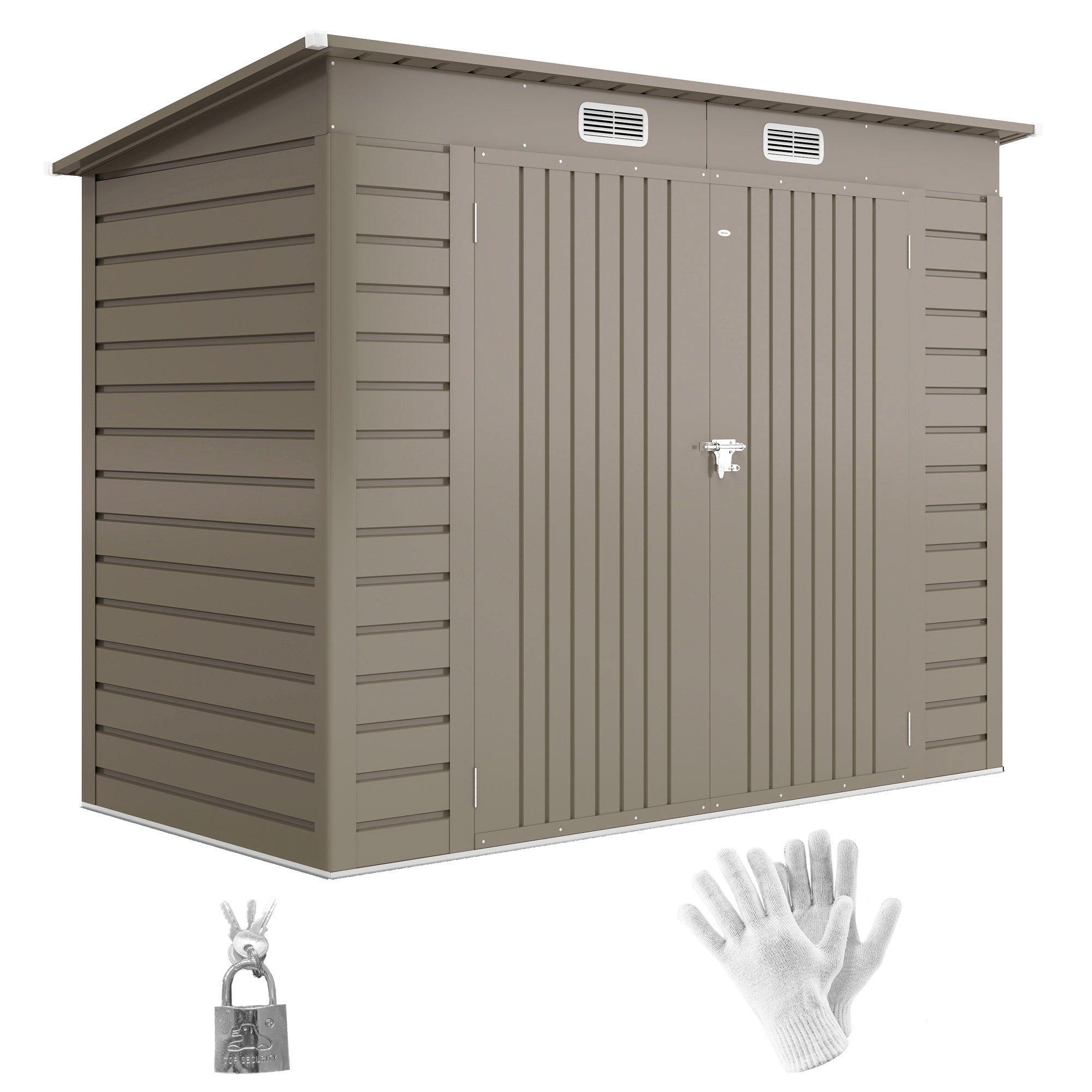 8 x 4FT Galvanized Garden Storage Shed, Metal Outdoor Shed with Double Doors and 2 Vents, Light Grey Sheds at Gallery Canada