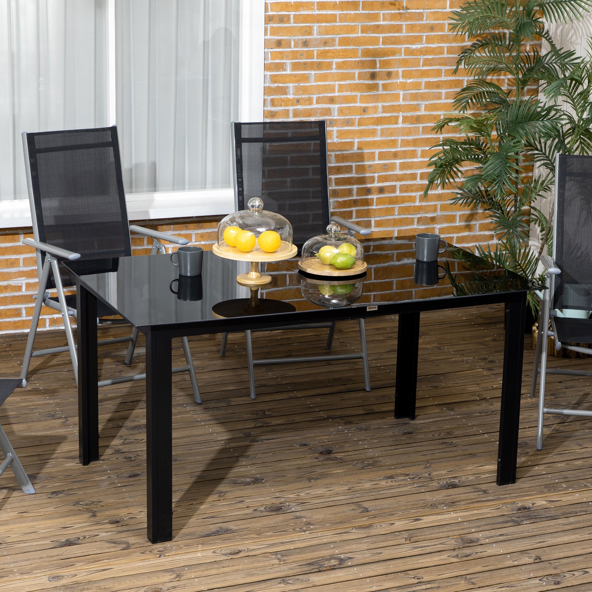 Outdoor Dining Table for 6, Aluminium Rectangular Patio Table with Tempered Glass Tabletop, Black Patio Dinning Tables   at Gallery Canada