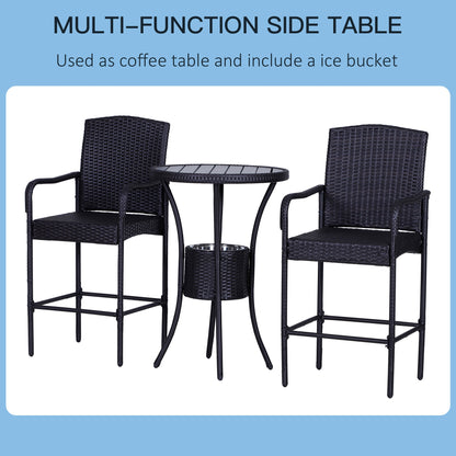 3 Pieces Patio Bar Set Rattan Bistro Table and High Chairs Garden Wicker Outdoor Conversation Furniture w/Ice Bucket Chat Set, Brown Bistro Sets   at Gallery Canada