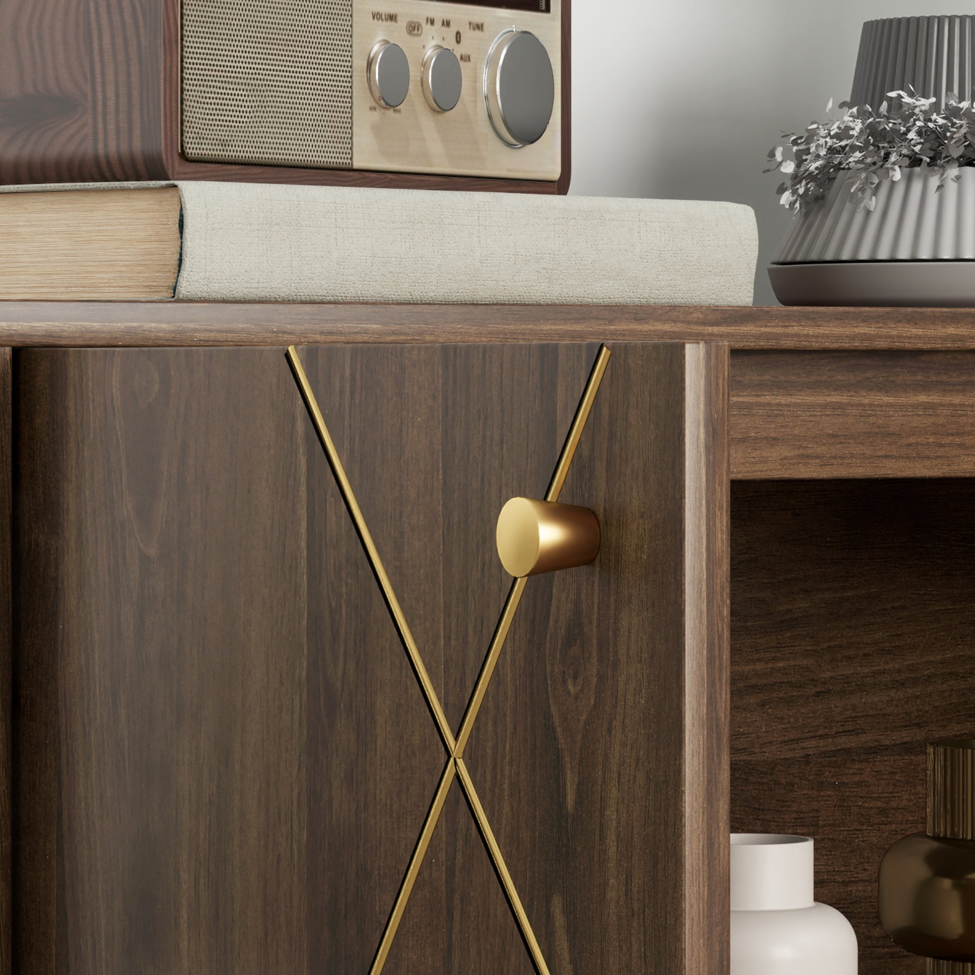 Sideboard Storage Cabinet with Luxurious Steel Lines, Brown Storage Cabinets at Gallery Canada