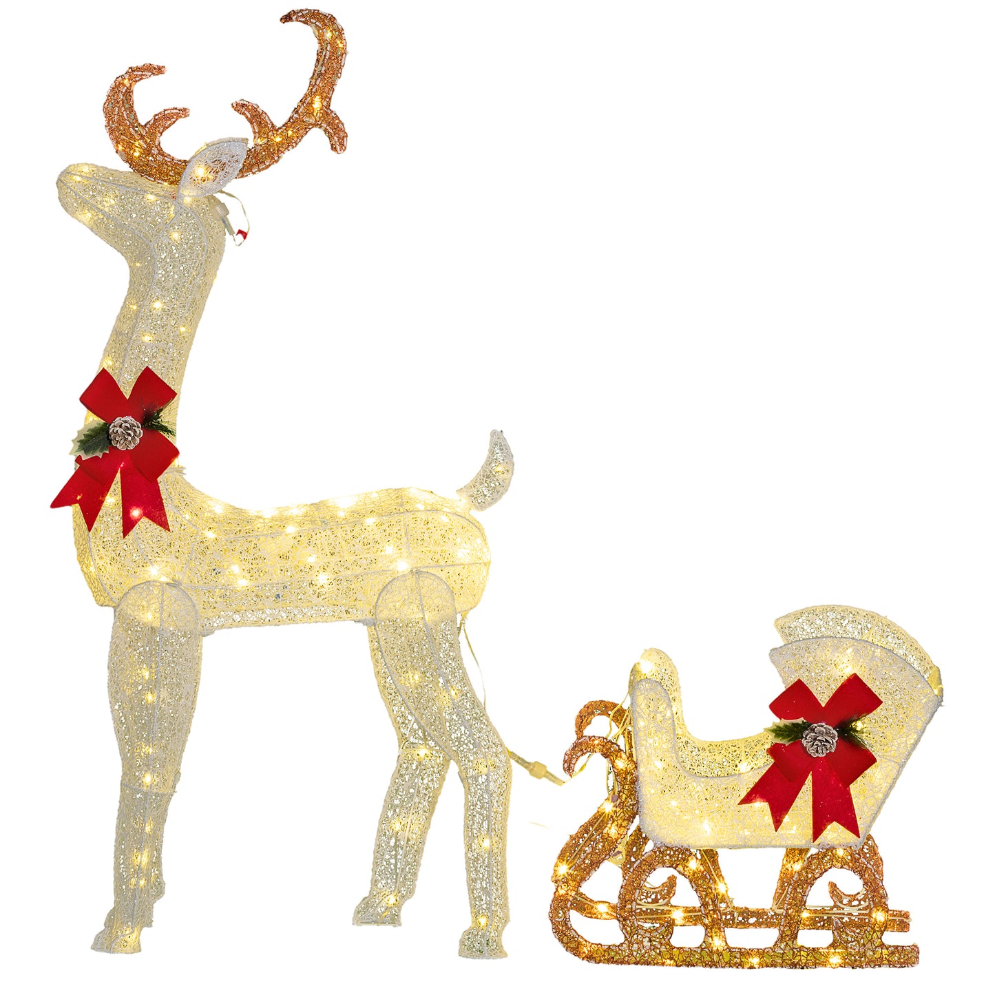 Outdoor Lighted Deer Xmas Decor, Light Up Reindeer Christmas Decoration w/ 170 LED Lights for Holiday, Garden, White Christmas Deer Lights   at Gallery Canada