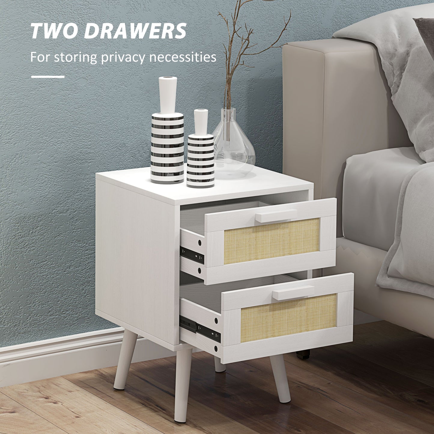 Soho Nightstands Set of 2, Bedside Tables with 2 Drawers for Living Room, Bedroom, White Bedside Tables   at Gallery Canada