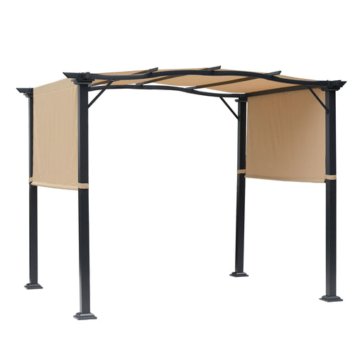 10' x 8' Outdoor Pergola Garden Gazebo with Two Adjustable Side Canopy Overhead Sun Shade Backyard Canopy Cover Khaki