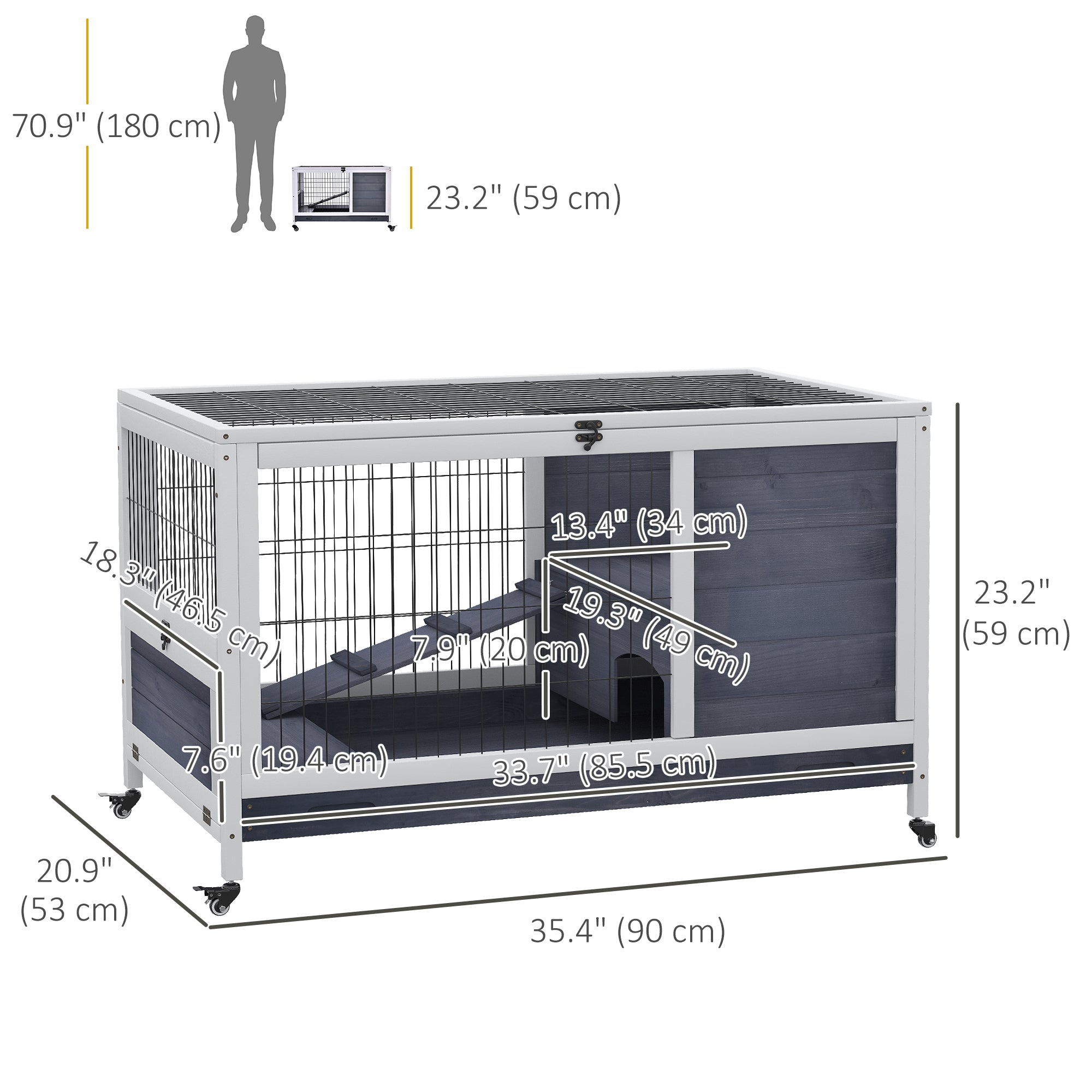 Wooden Indoor Rabbit Hutch Elevated Cage Habitat with Enclosed Run with Wheels, Ideal for Rabbits and Guinea Pigs, White Rabbit Hutch at Gallery Canada