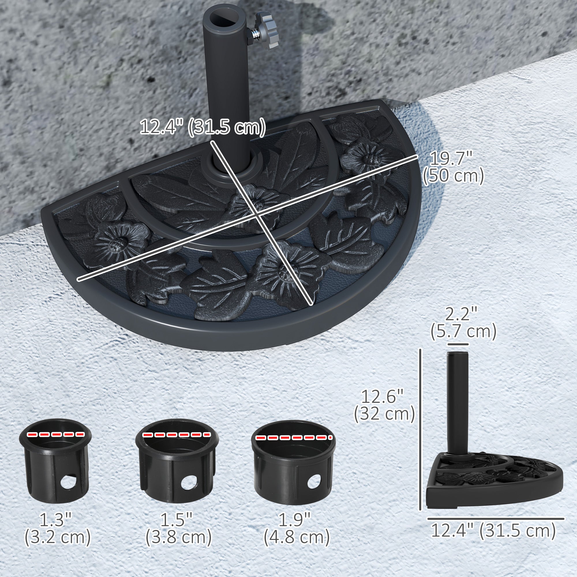 Half Umbrella Base, 21 lbs Concrete Half Umbrella Stand Outdoor Umbrella Base with Flower-Leaf Design, Patio Umbrella Stand for Outdoor Lawn Poolside, Black Umbrella Bases at Gallery Canada