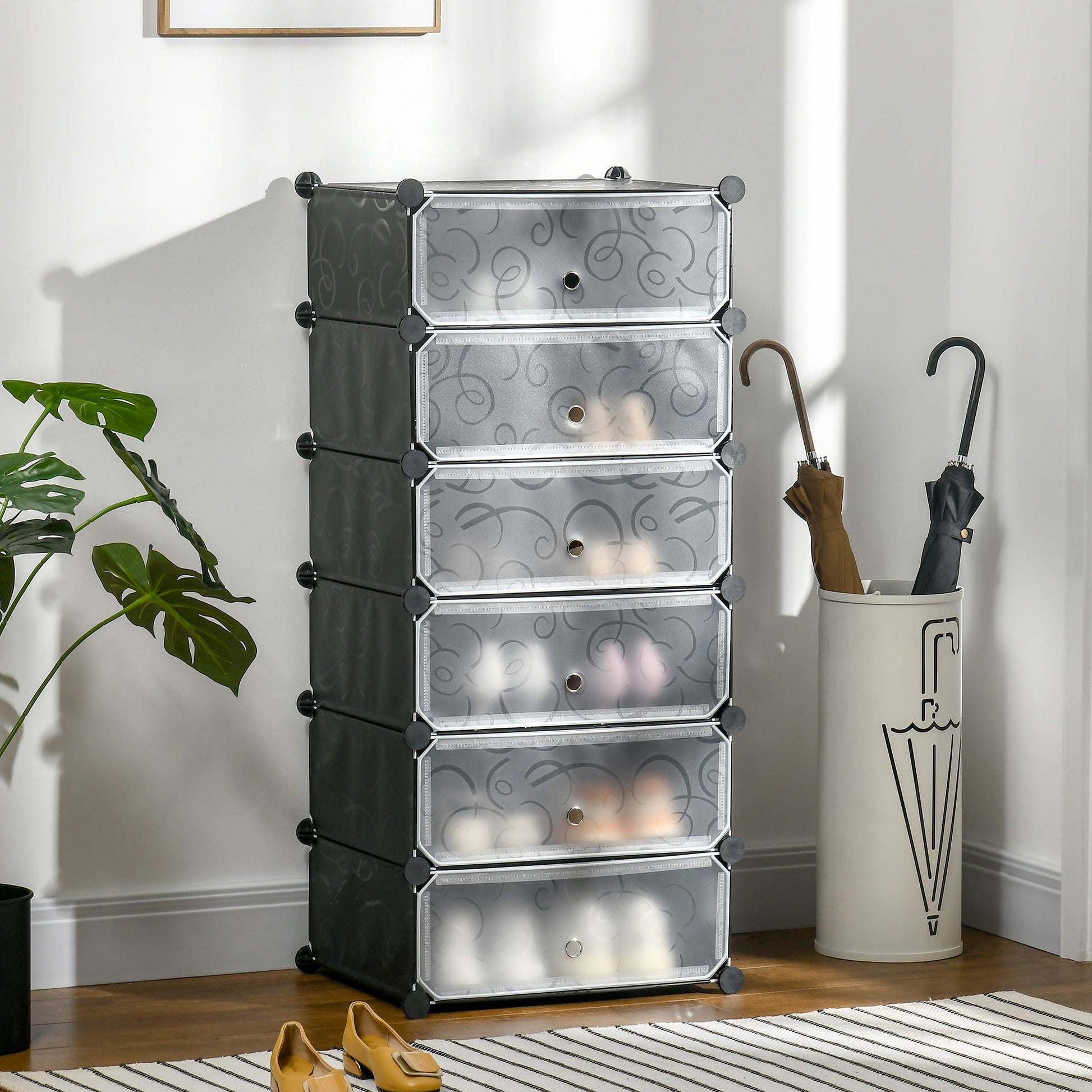 6-Tier Shoe Rack, 6 Cube Storage Organizer with Doors, DIY 6-Cube Modular Cabinet for Living Room, Black Storage Cabinets   at Gallery Canada