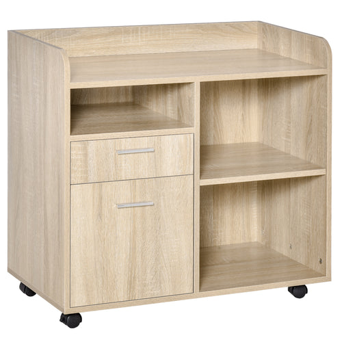 Lateral Filing Cabinet, Printer Stand with Wheels, Mobile File Cabinet with Drawer for Letter or A4 File, Home Office, Oak