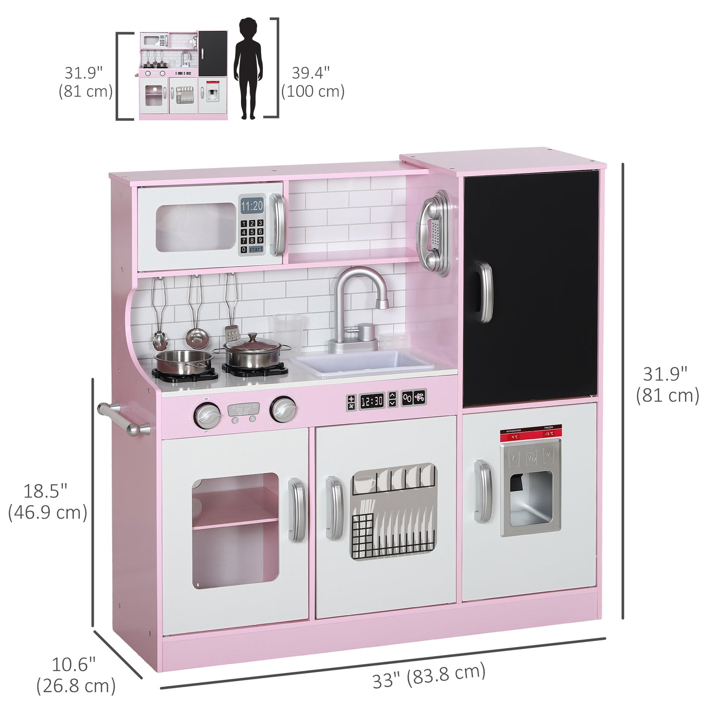 Play Kitchen for Kids, Kids Kitchen Playset w/ Chalkboard, Ice Maker, Play Phone, Sink, Microwave Play Kitchen   at Gallery Canada