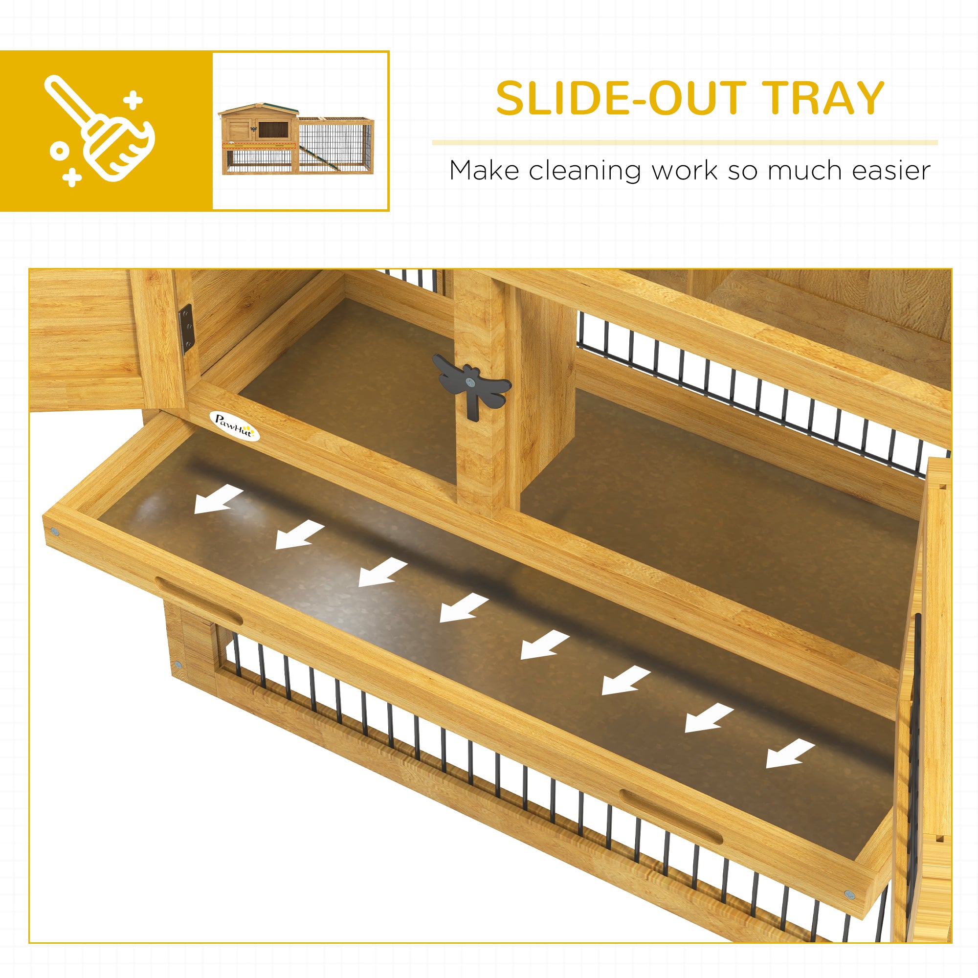 Wood Rabbit Hutch w/ Ramp, Openable Roof, Pull-out Tray, Yellow Rabbit Hutch   at Gallery Canada