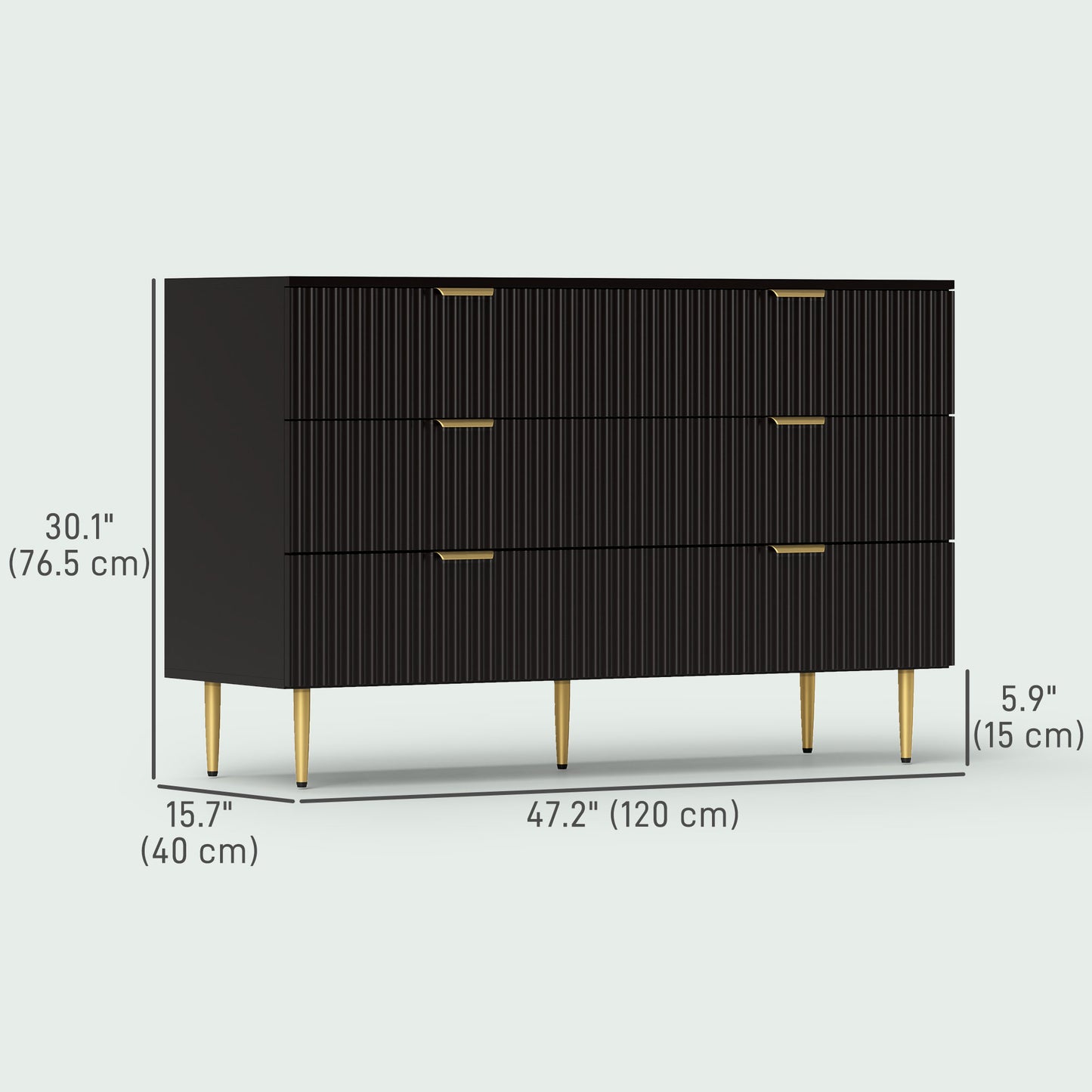 Modern Chest of Drawers 6 Drawer Dresser for Bedroom with Gold Legs and Handles, Black Storage Cabinets at Gallery Canada