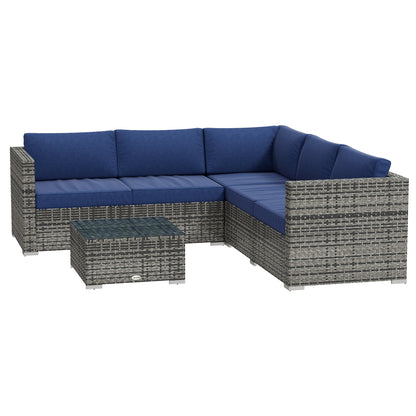 4 Pieces Rattan Wicker Outdoor Conversation Furniture Set w/ Corner Sofa Loveseats Coffee Table Cushions, Navy Blue Patio Furniture Sets at Gallery Canada