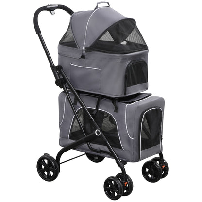 3-in-1 Double Pet Stroller for Small Miniature Dogs Cats with Removable Carrier, Foldable Travel Carrier Bag, Car Seat, Grey Dog Bike Trailers & Strollers Grey  at Gallery Canada