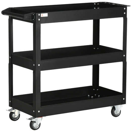 3 Tier Rolling Tool Cart with Wheels, 330 LBS Capacity Heavy Duty Utility Cart, Steel Mobile Service Cart for Garage, Mechanics and Warehouse, Black - Gallery Canada