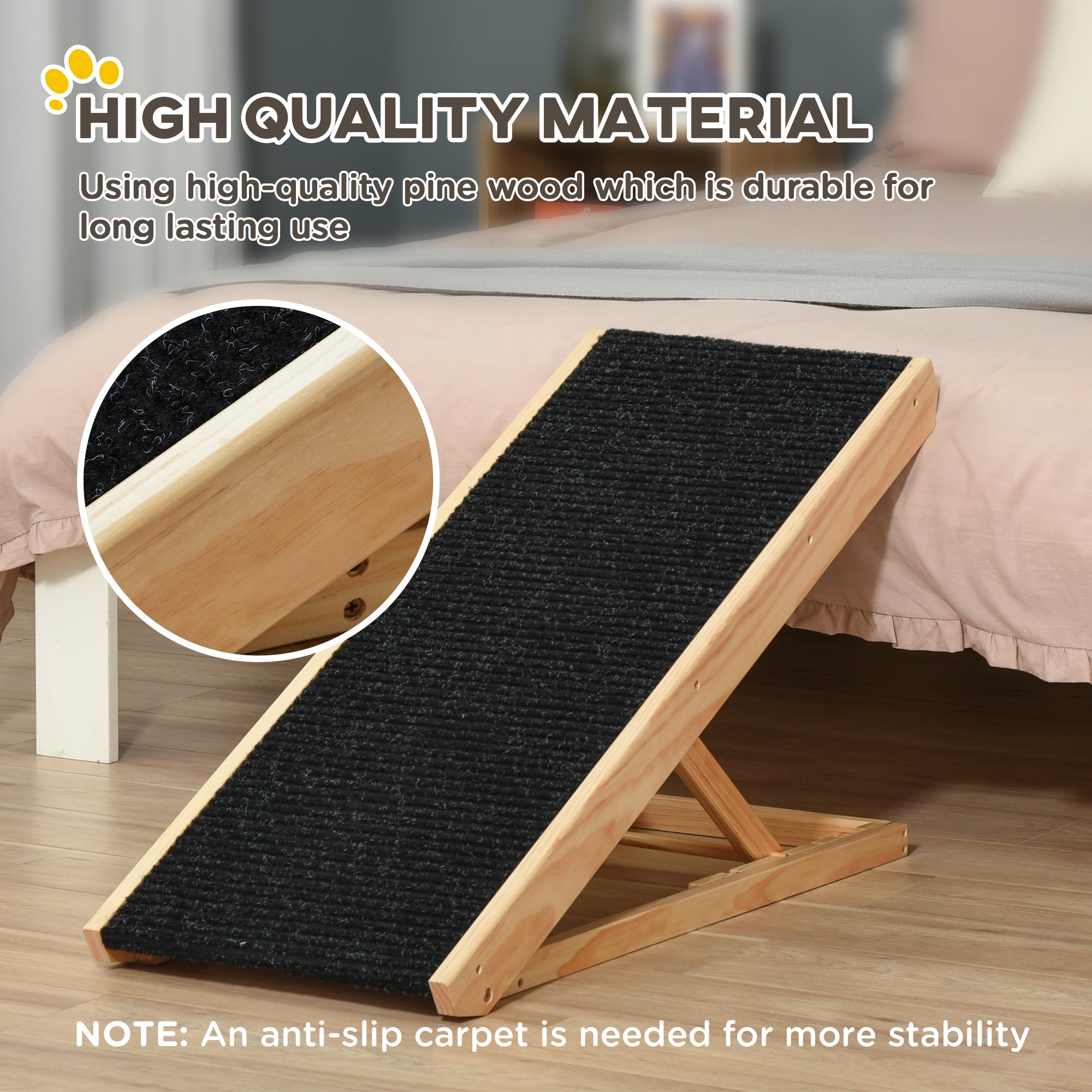 Dog Ramp Foldable Pet Ramp for Bed Couch, Height Adjustable, for Cats Large Dogs with Non Slip Carpeted Surface Dog Stairs at Gallery Canada