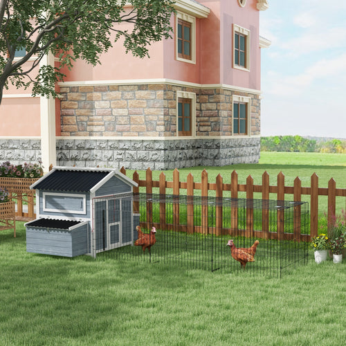 11' x 5' x 3.5' Chicken Coop Wooden with Run, Nesting Boxes Slide-out Tray, Perches for 2-4 Chickens, Dark Grey