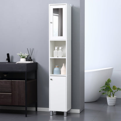 Tall Bathroom Storage Cabinet with Mirror, Freestanding Narrow Linen Tower Cabinet with Adjustable Shelves for Bathroom, White Bathroom Cabinets   at Gallery Canada