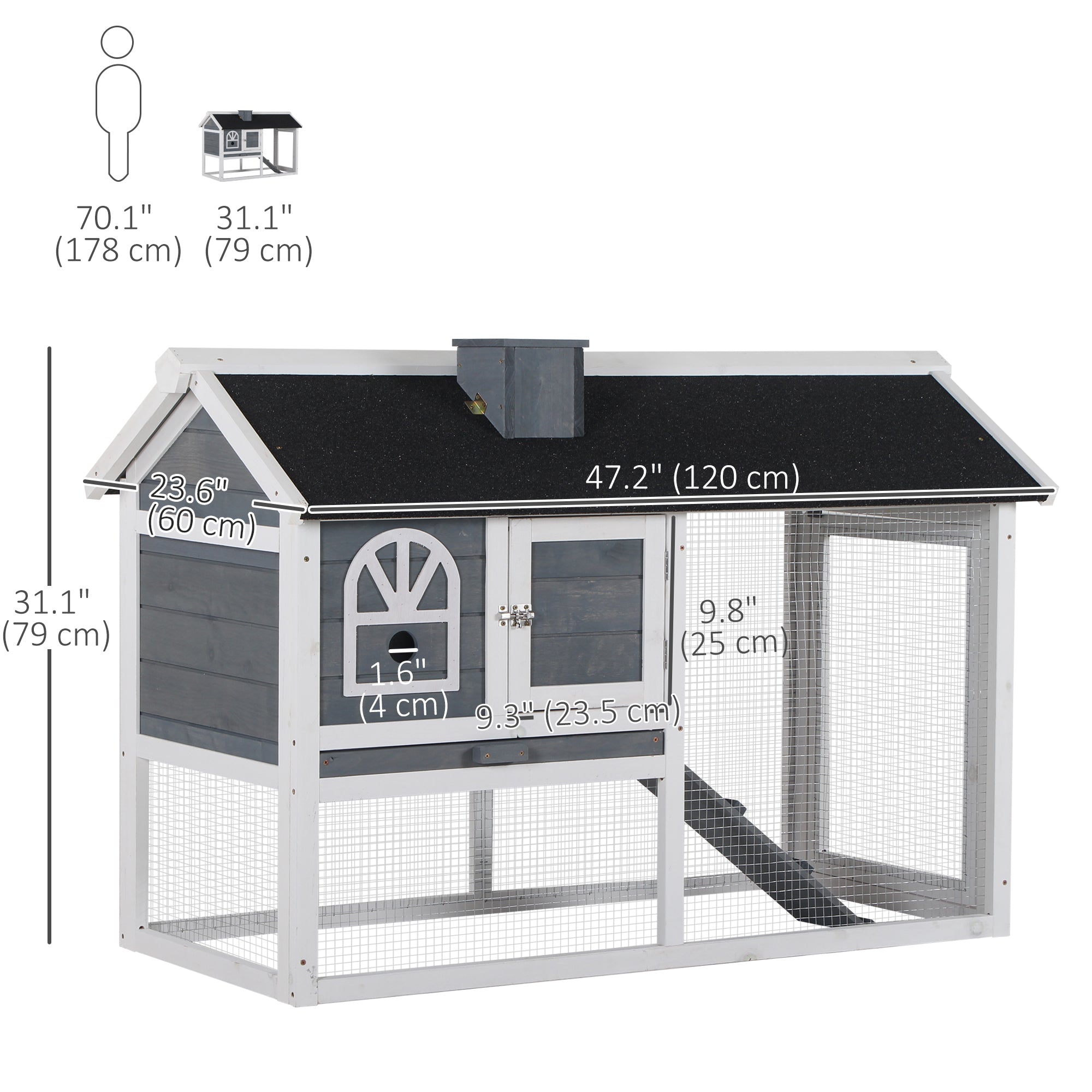 Wooden Rabbit Hutch with Run, Tray, Ramp, Asphalt Roof, Grey Rabbit Hutch at Gallery Canada