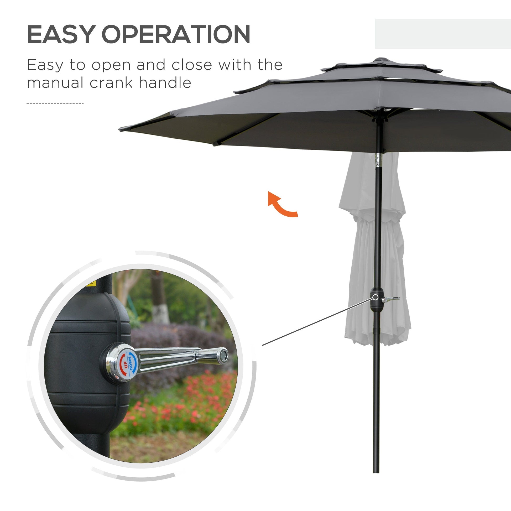 9FT 3 Tiers Patio Umbrella Outdoor Market Umbrella with Crank, Push Button Tilt for Deck, Backyard and Lawn, Light Grey Sun Umbrellas   at Gallery Canada