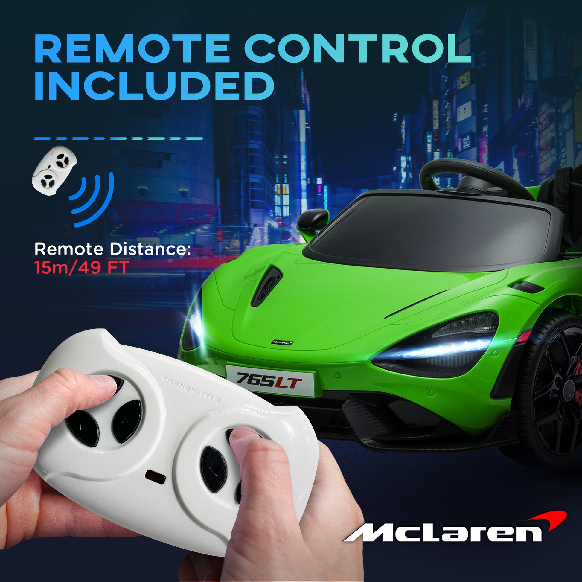 McLaren 765LT Licensed 12V Kids Electric Car w/ Scissor Doors, Training Wheels, Remote, Slow Start, Music Horn Green Electric Toy Cars   at Gallery Canada