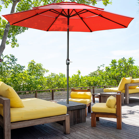 9FT 3 Tiers Patio Umbrella Outdoor Market Umbrella with Crank, Push Button Tilt for Deck, Backyard and Lawn, Red - Gallery Canada