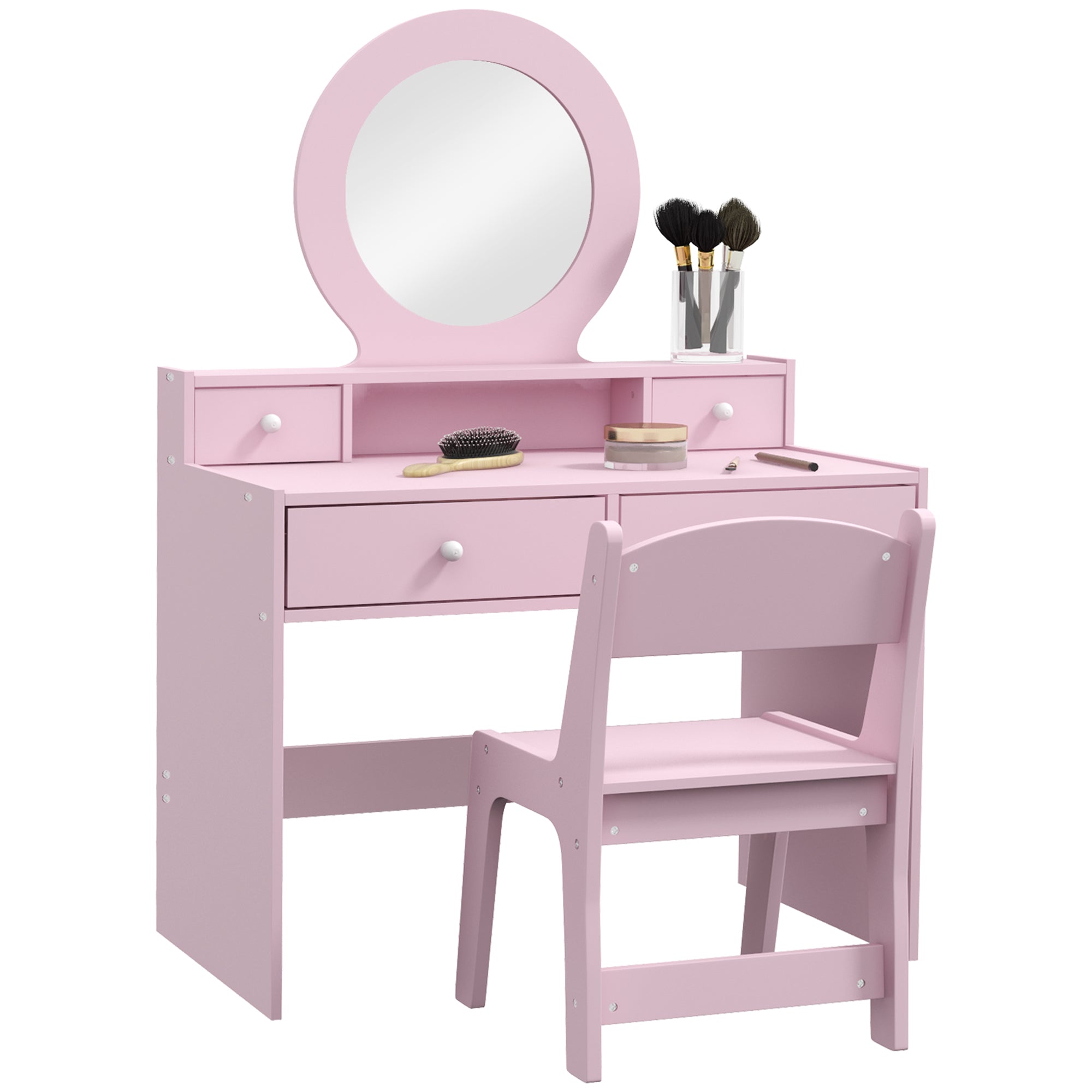 Kids Vanity Set, Children Makeup Table with Mirror, Stool and Storage Drawers, for Ages 3-8, Pink Toy Vanity   at Gallery Canada