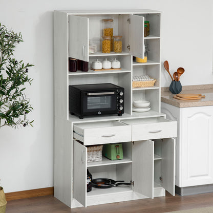 71" Kitchen Hutch with Storage Cabinet, Modern Buffet with Hutch, Cupboard with Drawers for Living Dining Room, Ash White Kitchen Pantry Cabinets   at Gallery Canada