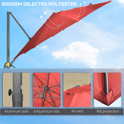 9.6' Cantilever Patio Umbrella Outdoor Hanging Offset Umbrella with Cross Base 360° Rotation Aluminum Poles Wine Red Cantilever Umbrellas   at Gallery Canada