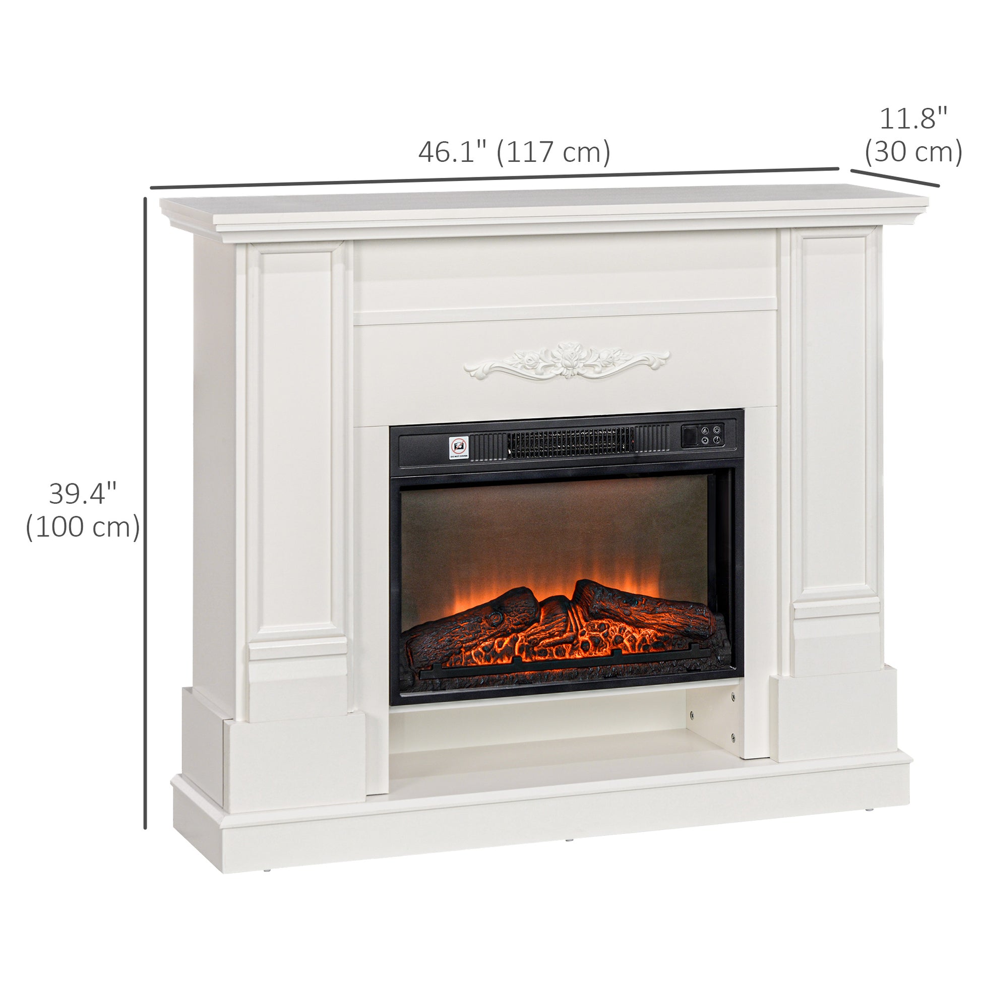 46" Electric Fireplace with Mantel and Shelf, 1400W Fireplace Heater with Realistic Log and Flame Effect, White Electric Fireplaces   at Gallery Canada