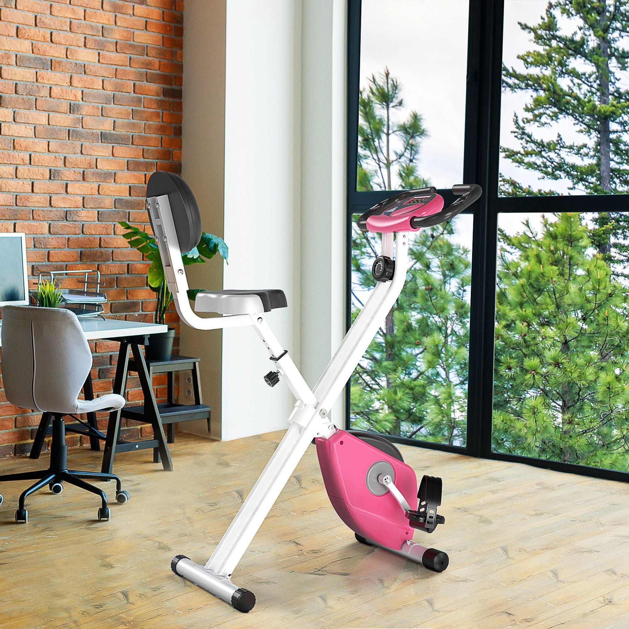 Foldable Indoor Stationary Bike with 8 Levels of Magnetic Resistance, Exercise Bike for Cardio Workout, Pink Exercise & Stationary Bikes Multi Colour  at Gallery Canada