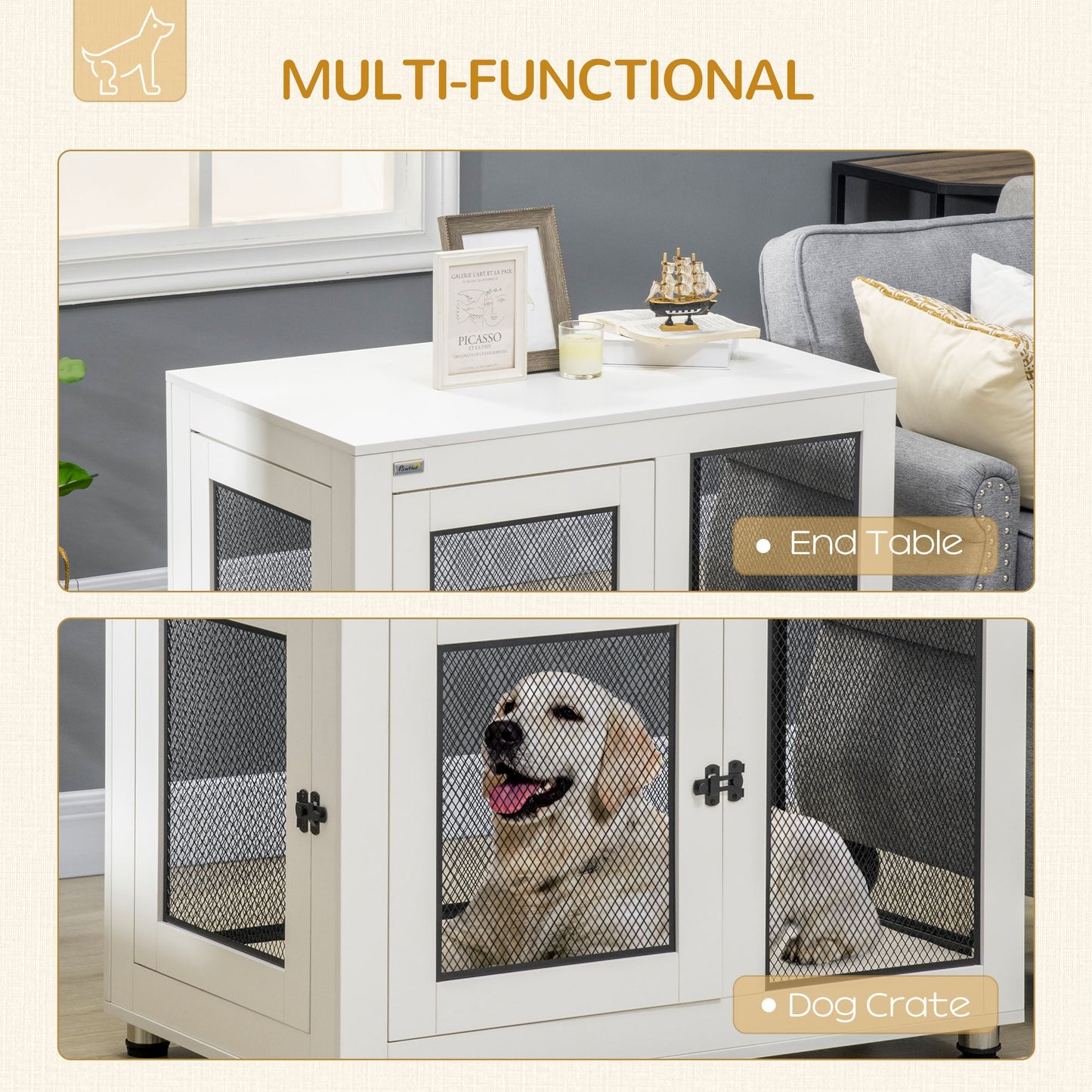 Pet Crate End Table with Water-resistant Cushion or Medium Small Dogs, White Houses, Kennels & Pens   at Gallery Canada