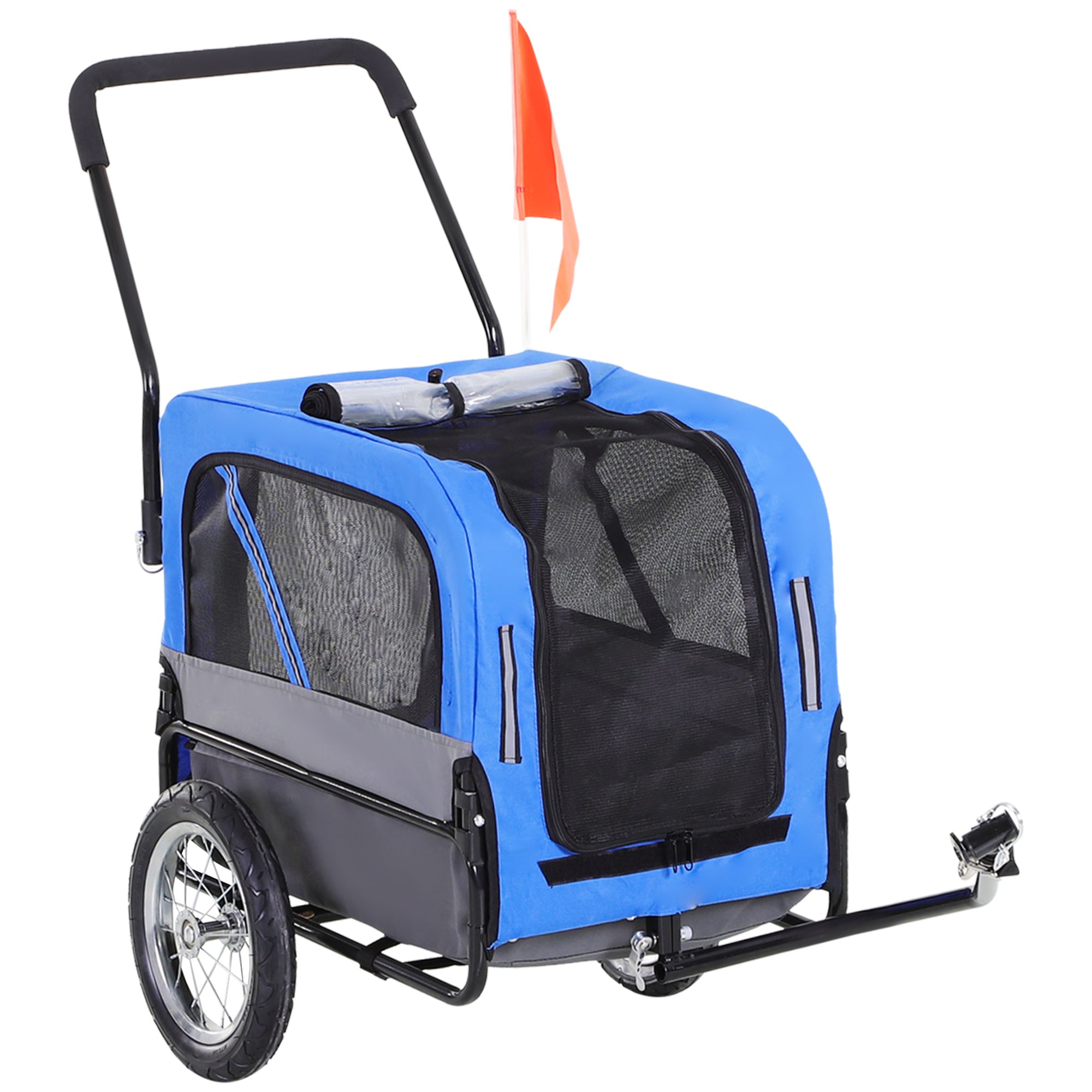 2-In-1 Dog Bike Trailer & Pet Stroller with Swivel Wheel, Hitch, Suspension, Blue Dog Bike Trailers & Strollers Blue and Grey  at Gallery Canada