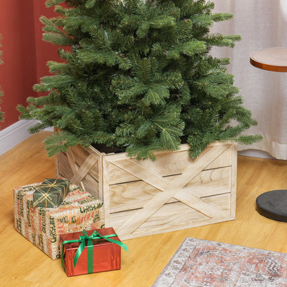 24" Farmhouse Christmas Tree Base Cover Wooden Christmas Tree Collar Box Home Decoration Light Distressed Wood Finish Christmas Trees   at Gallery Canada